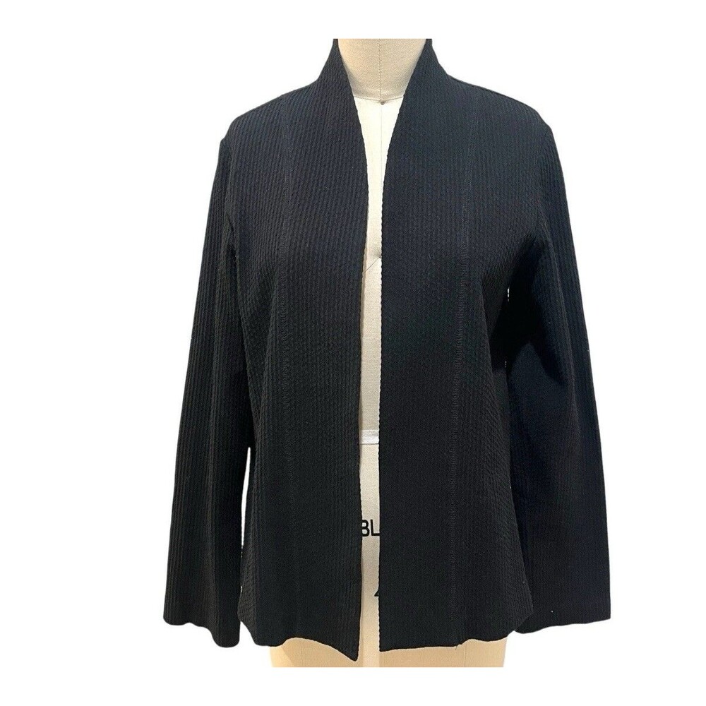 Eileen Fisher Women’s Open Front Black Cardigan Waffle Knit Jacket SZ Med